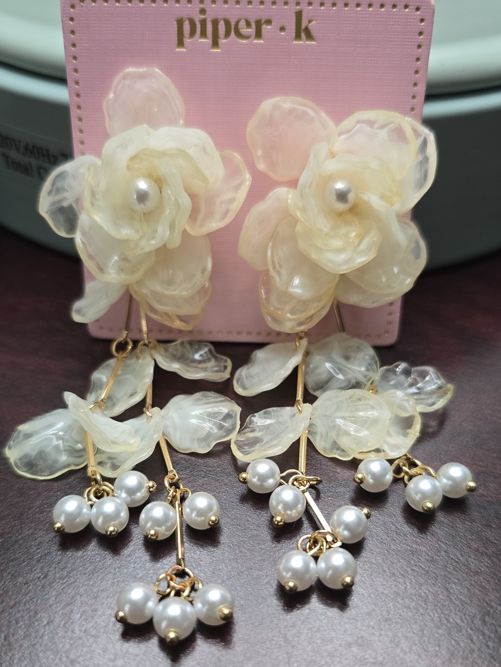 Piper Pearl-Cluster Cream Floral Blossom Drop Earrings with Gold Accents